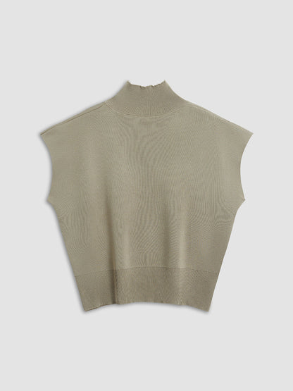 Women's Sleeveless Vest Mock Neck Padded Shoulder