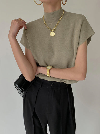 Women's Sleeveless Vest Mock Neck Padded Shoulder