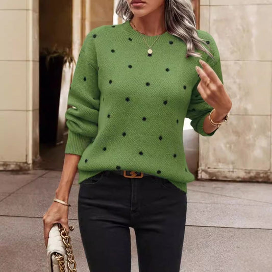Women's Polka Dot Sweater Long Sleeve Pullover - Fashinoza