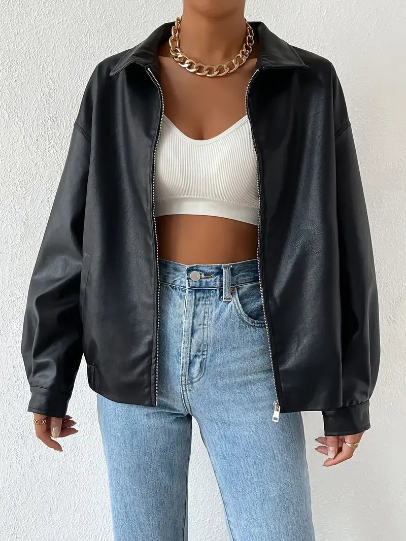 Women's Oversized Zip Up Jacket - Fashinoza