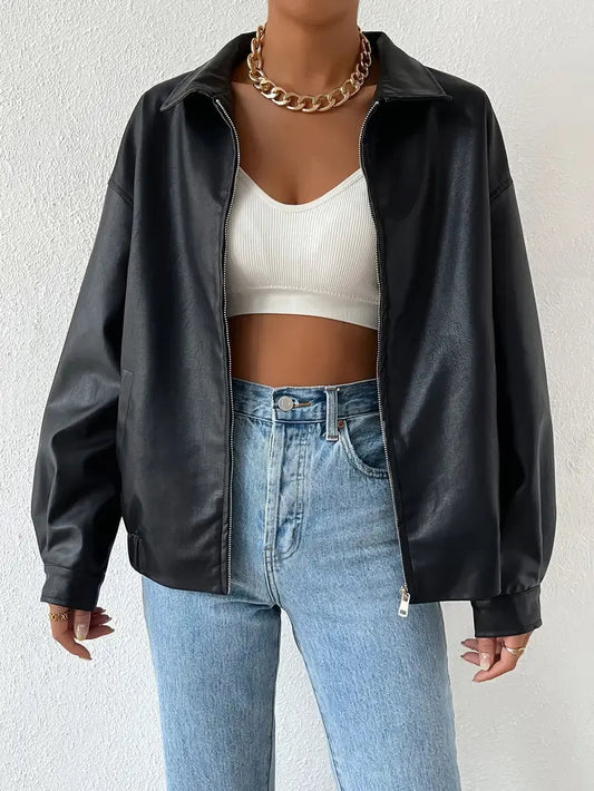 Women's Oversized Zip Up Jacket - Fashinoza