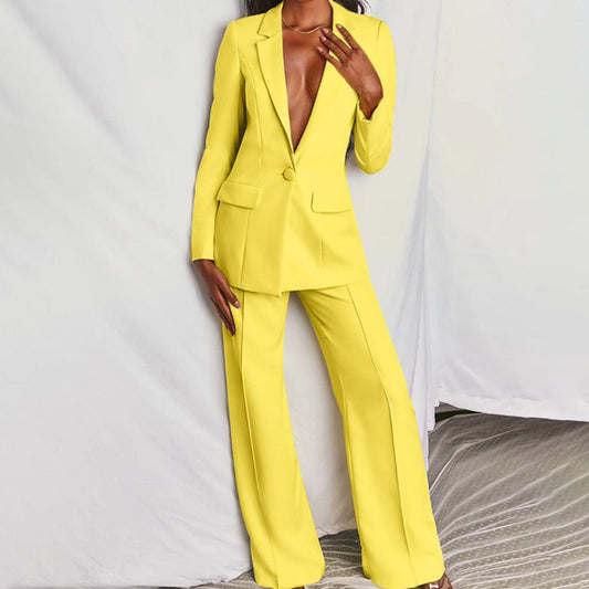 Women's Two Piece Suit Button Front Blazer Pants - Fashinoza