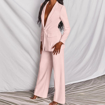 Women's Two Piece Suit Blazer Wide Leg Trousers
