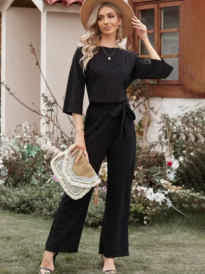 Women's Two Piece Pants Set Tie Waist - Fashinoza