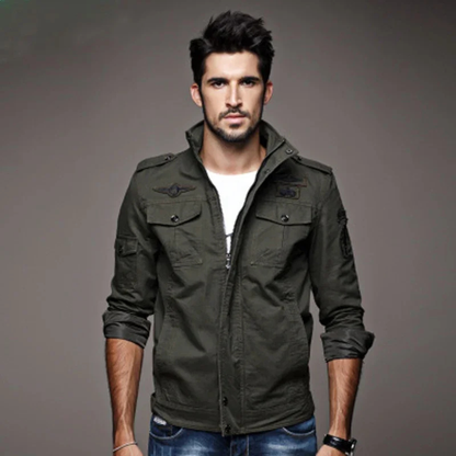 Men's Military Jacket Stand Collar Pockets