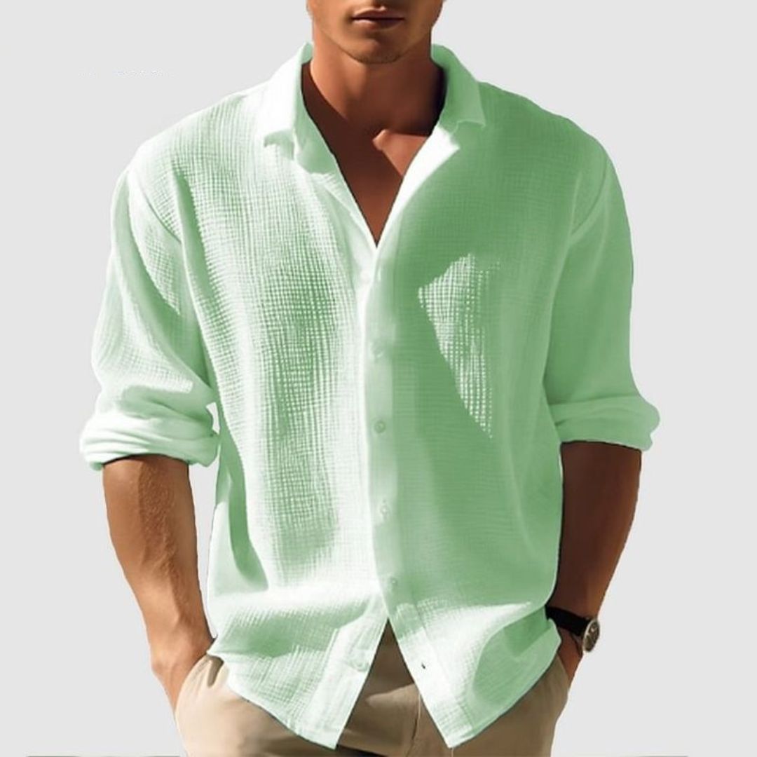 Men's Cotton Waffle Shirt Long Sleeve Casual