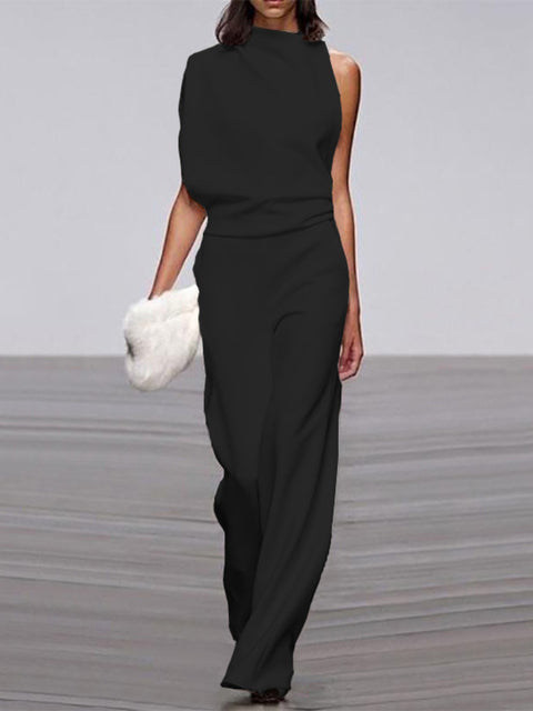 Women's One Shoulder Jumpsuit Wide Leg - 
Fashinoza