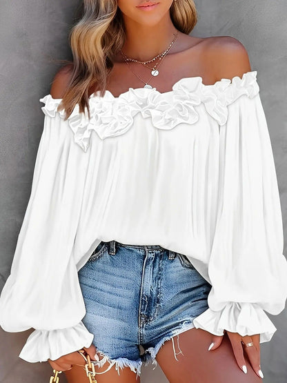 Women's Off The Shoulder Fringe Blouse Long Sleeve - Fashinoza