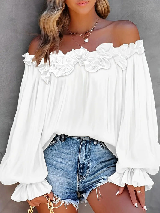 Women's Off The Shoulder Fringe Blouse Long Sleeve - Fashinoza
