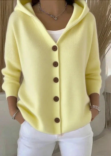 Button-Up Hooded Knit Cardigan