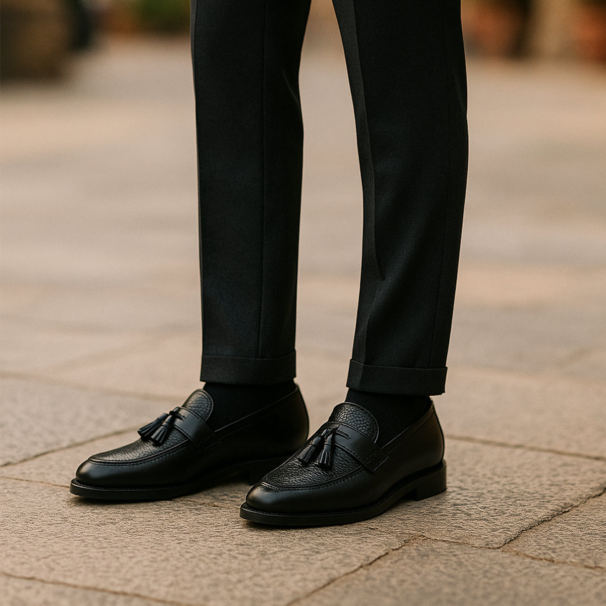 Men's Leather Tassel Loafers Formal Black