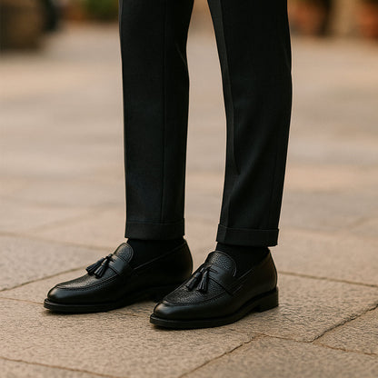 Men's Leather Tassel Loafers Formal Black