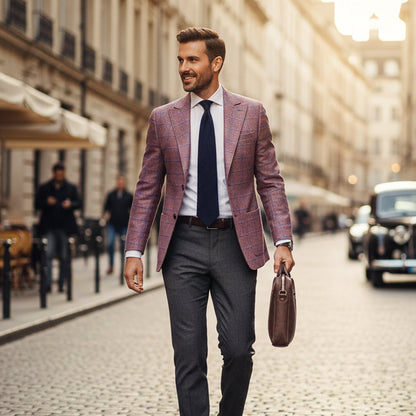 Men's Plaid Blazer Jacket Checked Double Breasted Wool
