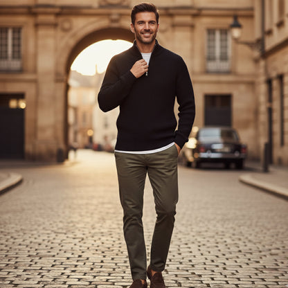 Men's Quarter Zip Ribbed Sweater Casual Knit