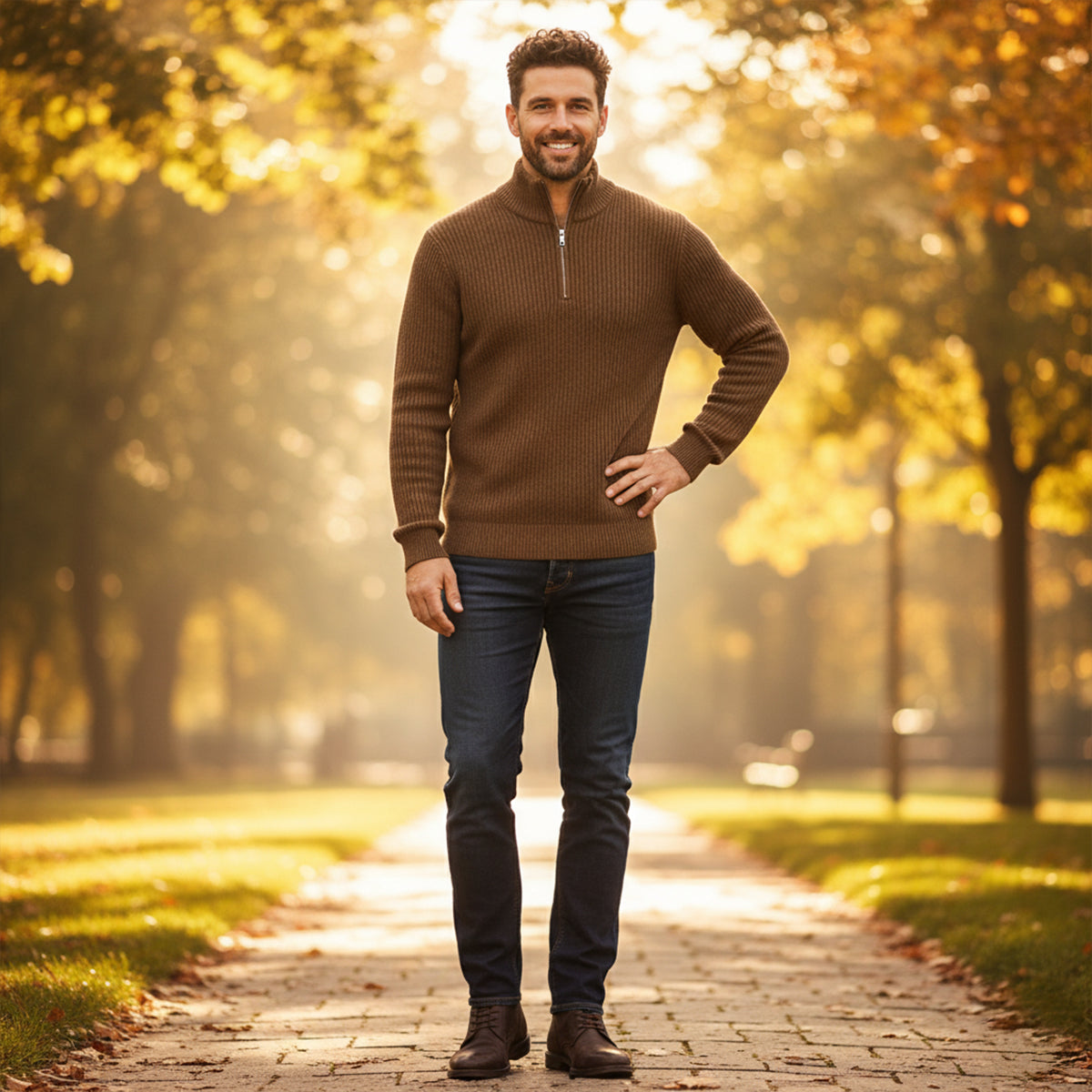 Men's Quarter Zip Ribbed Sweater Casual Knit