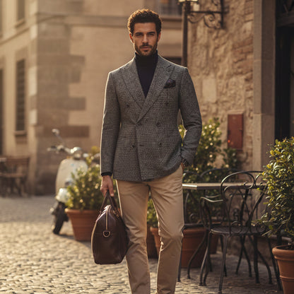 Men's Plaid Blazer Jacket Checked Double Breasted Wool