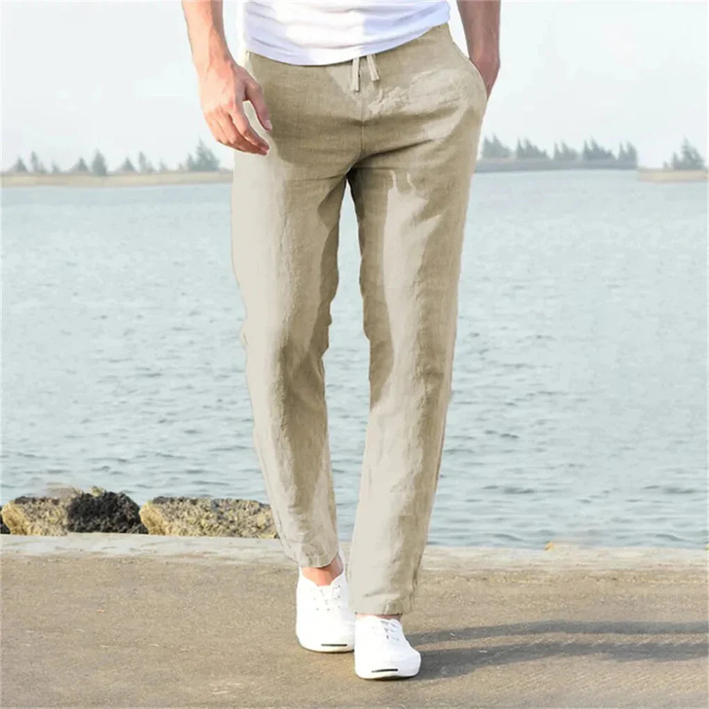 Men's Linen Summer Trousers Casual Airy Beige