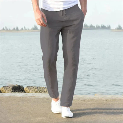 Men's Linen Summer Trousers Casual Breathable Beige