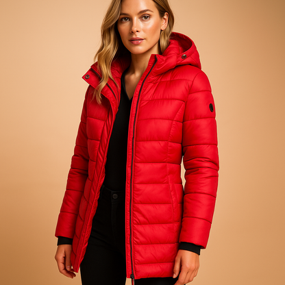 Women's Cozy Hooded Red Puffer Jacket