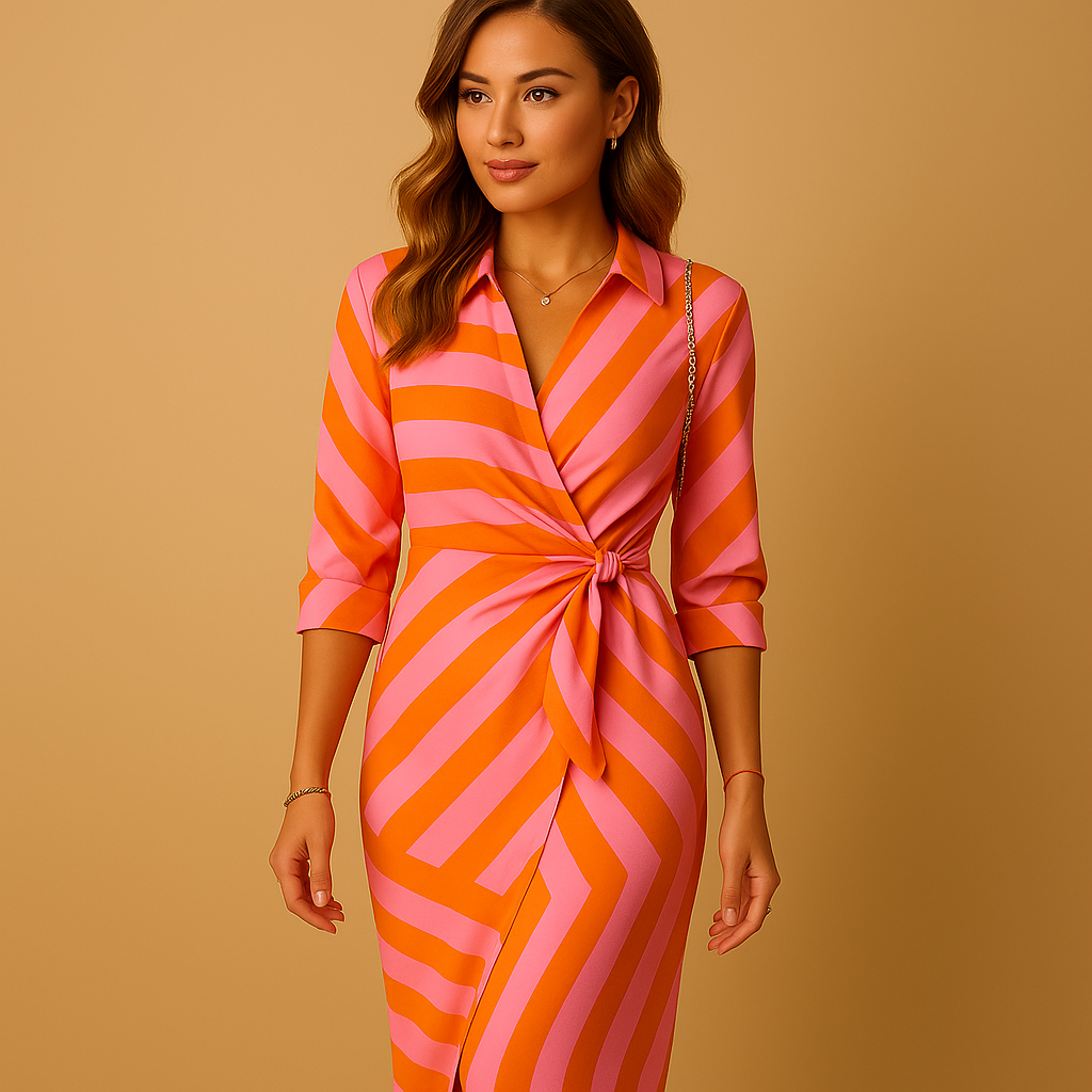 Women's Collar Wrap Dress Lightweight - 
Fashinoza