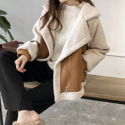 Women's Oversized Sherpa Fleece Jacket - Fashinoza