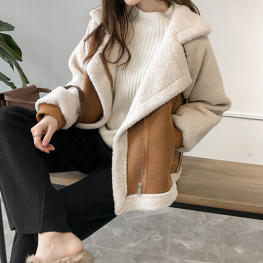 Women's Oversized Sherpa Fleece Jacket - Fashinoza