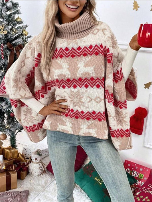 Women's Oversized Turtleneck Poncho Sweater - Fashinoza