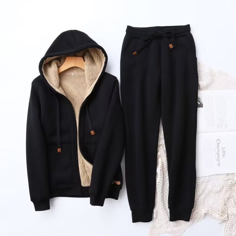 Women's Fleece Lined Hooded Jogger Set - Fashinoza