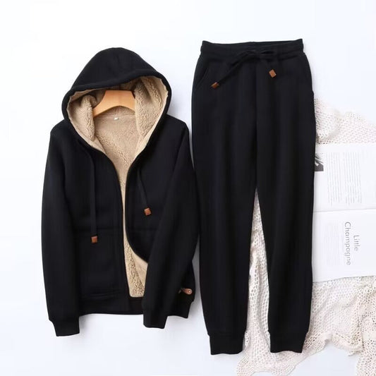 Women's Fleece Lined Hooded Jogger Set - Fashinoza