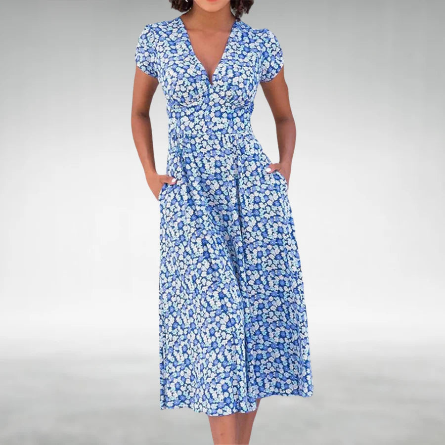Liliana Women's V-Neck Midi Dress - Fashinoza
