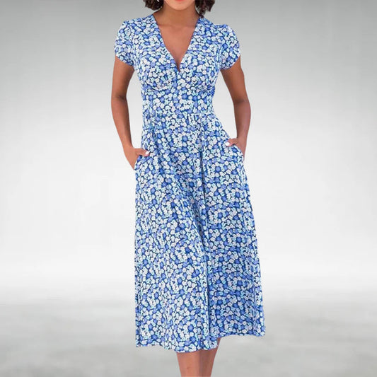 Liliana Women's V-Neck Midi Dress - Fashinoza