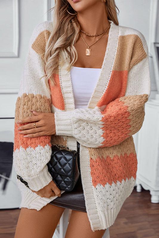 Women's Striped Long Sleeve Cardigan - Fashinoza