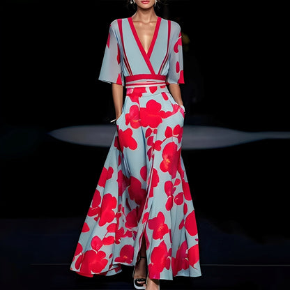 Women's V-Neck A-Line Maxi Dress - 
Fashinoza