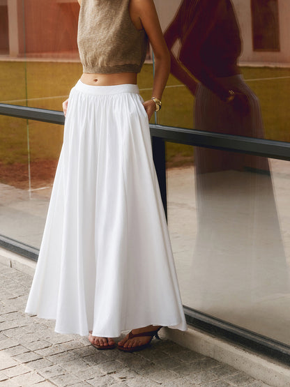 Women's High Waist A-Line Maxi Skirt With Pockets