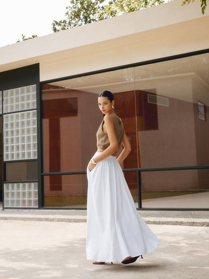 Women's High Waist A-Line Maxi Skirt With Pockets