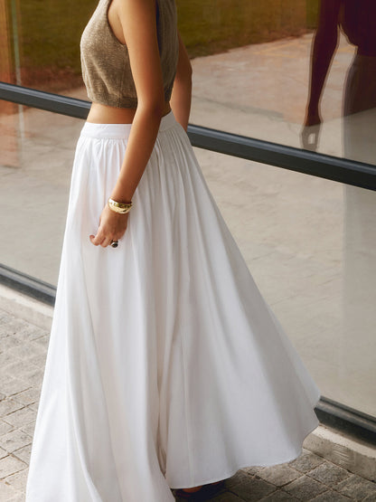 Women's High Waist A-Line Maxi Skirt With Pockets
