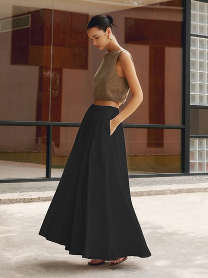 Women's High Waist A-Line Maxi Skirt With Pockets