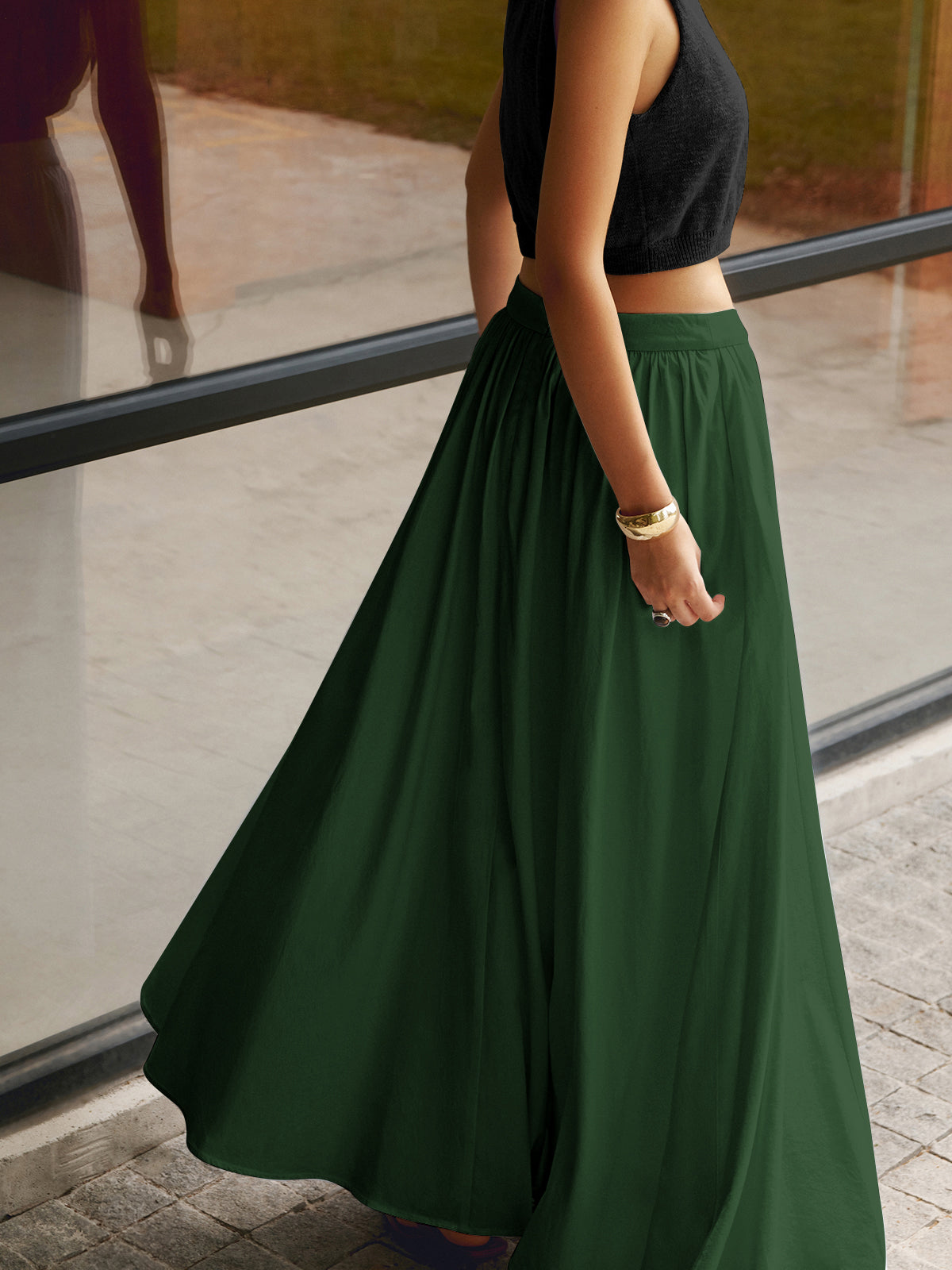 Women's High Waist A-Line Maxi Skirt With Pockets
