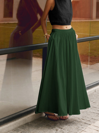 Women's High Waist A-Line Maxi Skirt With Pockets