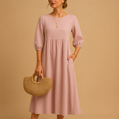 Long casual maxi dress for women with round neck and relaxed fit, perfect for everyday wear in spring, summer, and autumn.