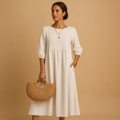 Long casual maxi dress for women with round neck and relaxed fit, perfect for everyday wear in spring, summer, and autumn.