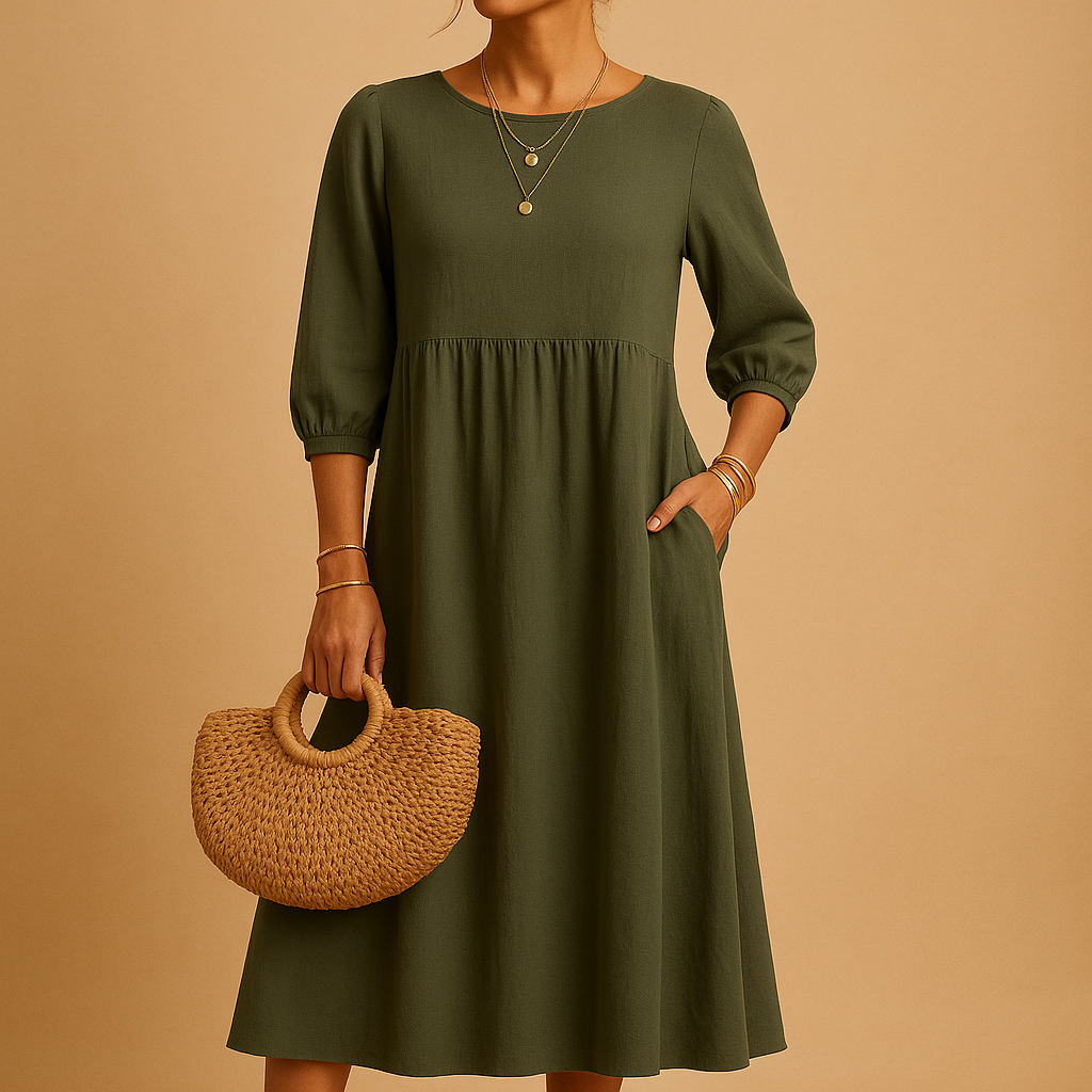 Long casual maxi dress for women with round neck and relaxed fit, perfect for everyday wear in spring, summer, and autumn.