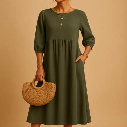 Long casual maxi dress for women with round neck and relaxed fit, perfect for everyday wear in spring, summer, and autumn.