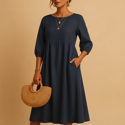 Long casual maxi dress for women with round neck and relaxed fit, perfect for everyday wear in spring, summer, and autumn.