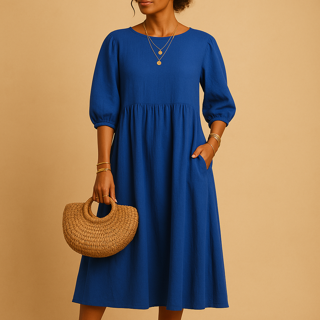 Long casual maxi dress for women with round neck and relaxed fit, perfect for everyday wear in spring, summer, and autumn.