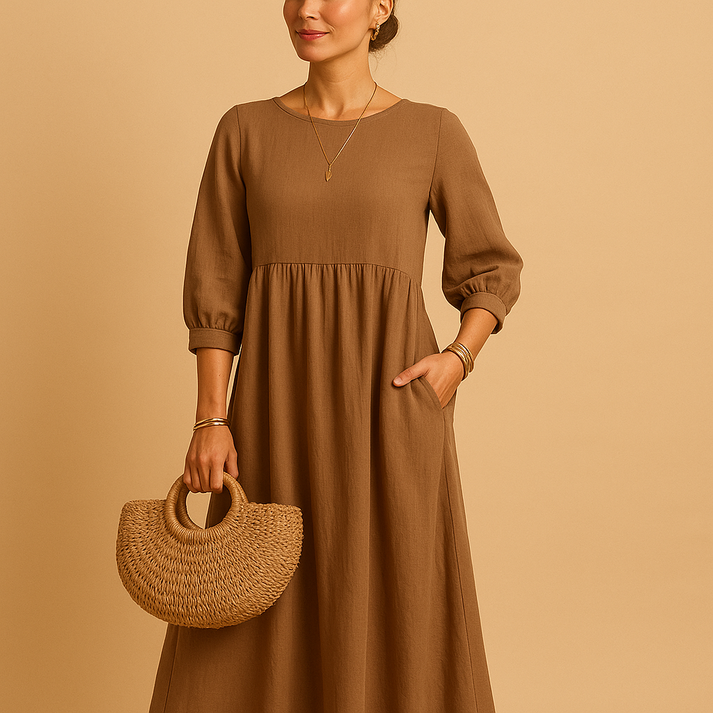 Long casual maxi dress for women with round neck and relaxed fit, perfect for everyday wear in spring, summer, and autumn.