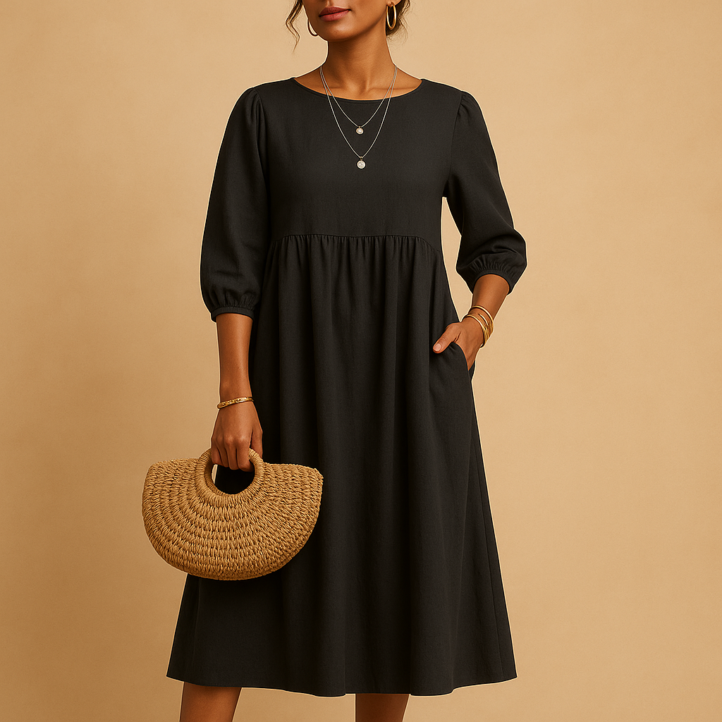 Long casual maxi dress for women with round neck and relaxed fit, perfect for everyday wear in spring, summer, and autumn.