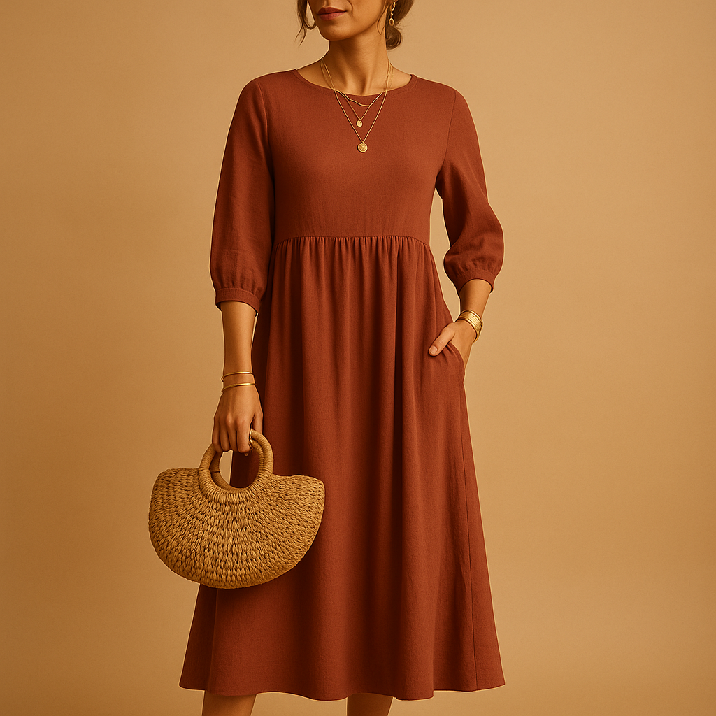 Women's Casual Maxi Dress Round Neck - 
Fashinoza