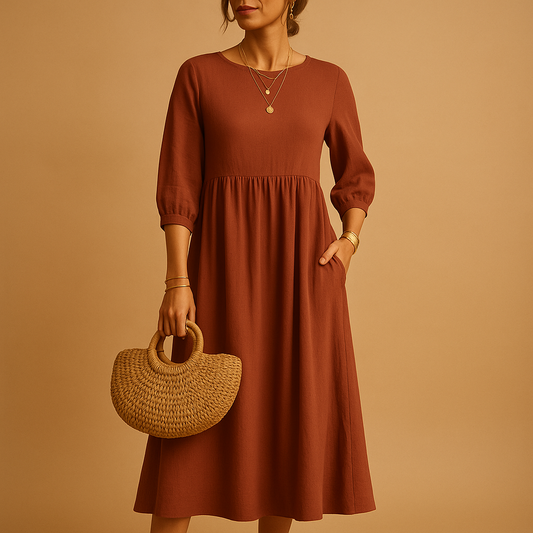 Women's Casual Maxi Dress Round Neck - 
Fashinoza