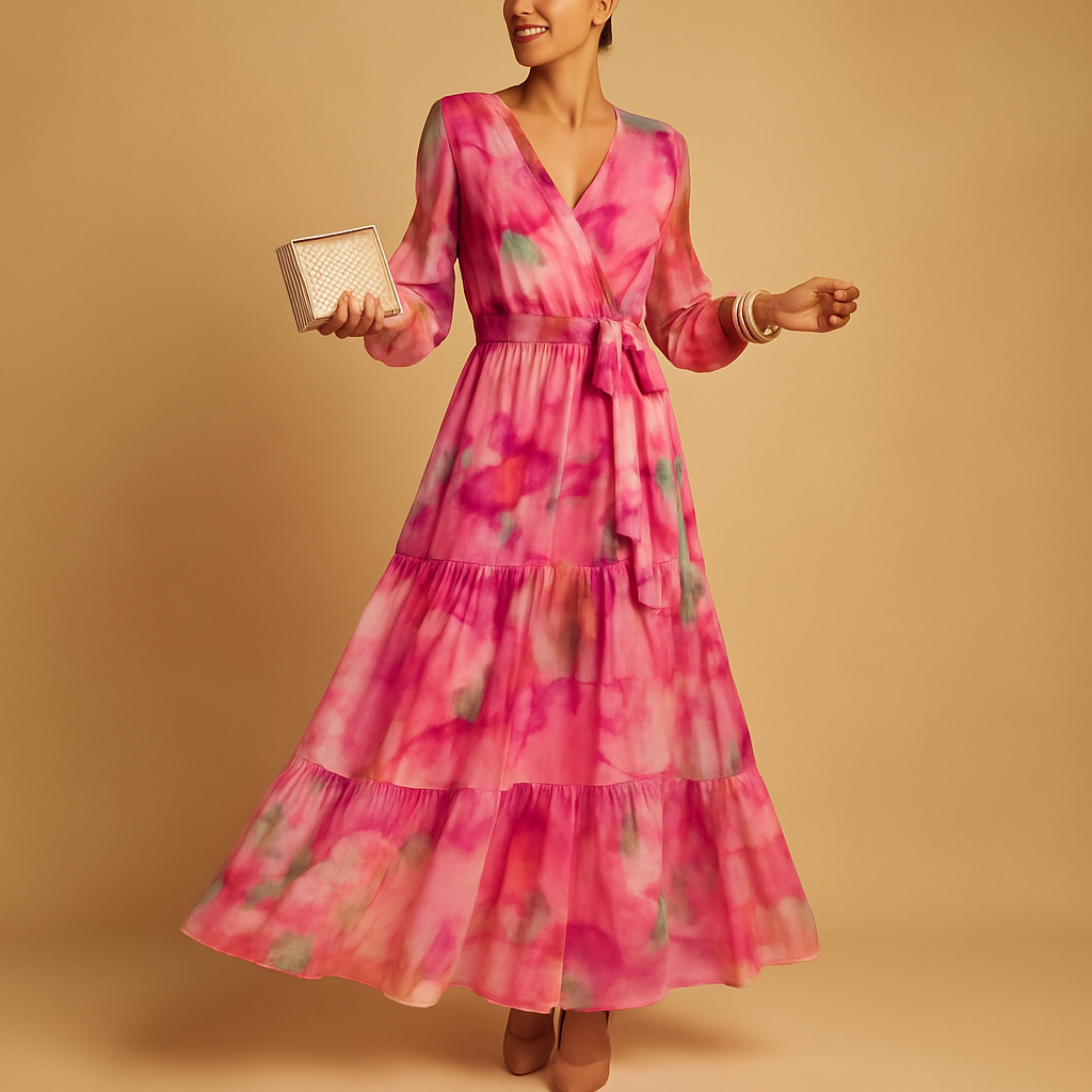 Women's Flowy A-Line Summer Dress Long Sleeve - 
Fashinoza